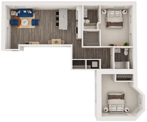 Floor plan for 2 beds, 1 bath, 1370 sqft